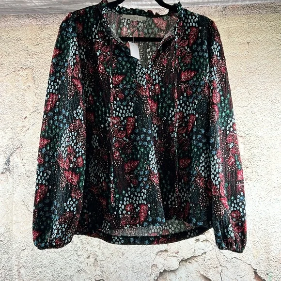 Garden Textured Ruffle Tie Neck Top nwt medium. A616 - Picture 4 of 6